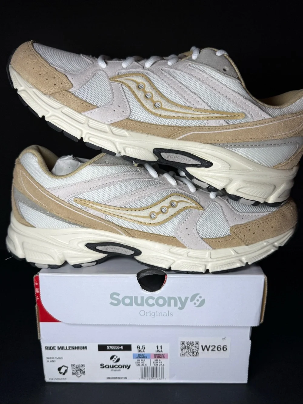 Saucony Men’s Ride Millennium Sneakers — White & Tan size 9.5m